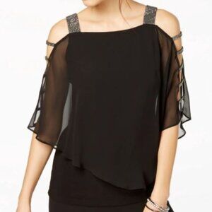 MSK Petite Embellished Chiffon Overlay Blouse